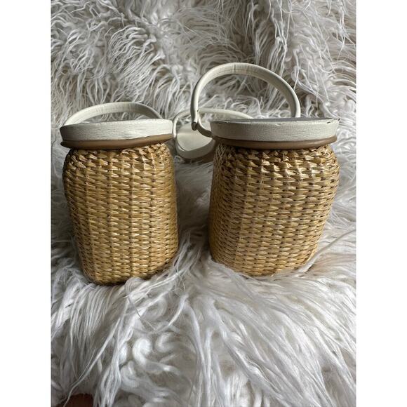 size 10 DOLCE VITA square open toe wooden block heel woven white slip on sandals - Picture 4 of 7